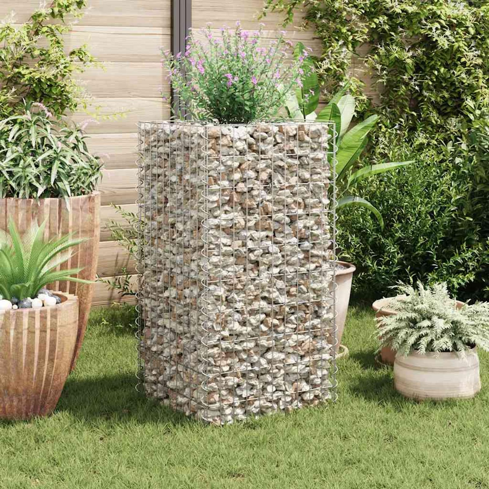 Homgoday Arriate de gaviones de Acero 50x50x100 cm Arriate, Huerto Domestico, Cultivo De Plantas Aromaticas, Arriate De Jardín, de gaviones de Acero galvanizado