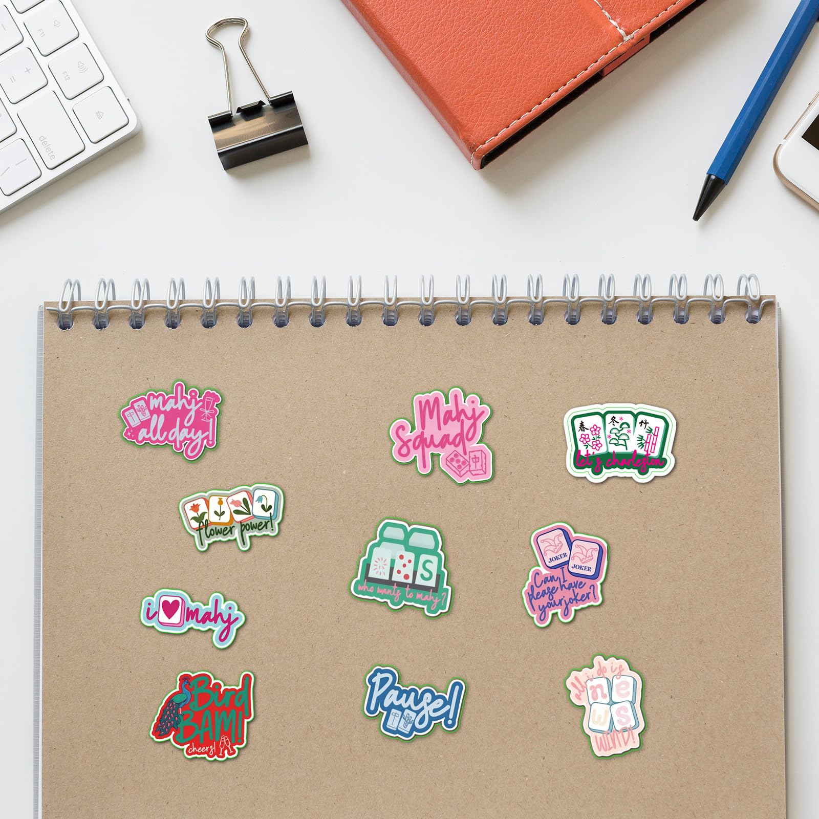 20 Pcs Funny Mahjong Stickers for Water Bottle, Scrapbook, Laptops, Phone Self-Adhesive Waterproof Mahjong Stickers Vinyl Chinese Mah Jong Decals Gifts for Party Decoration