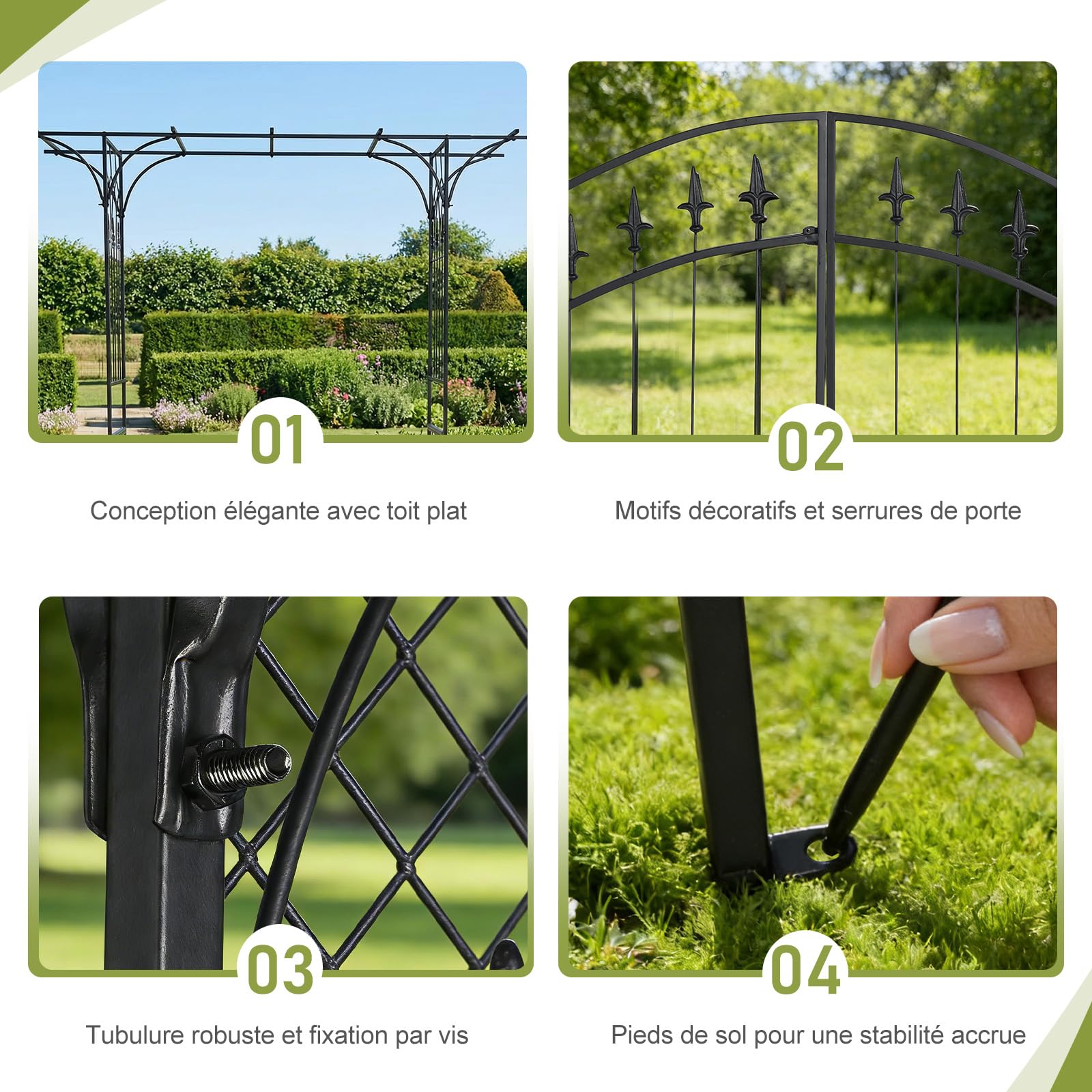 Arche de Jardin 208x179x51cm - Arche de rosiers adaptée aux Plantes grimpantes, Toit Plat Unique avec Porte intégrée, idéal pour la décoration extérieure