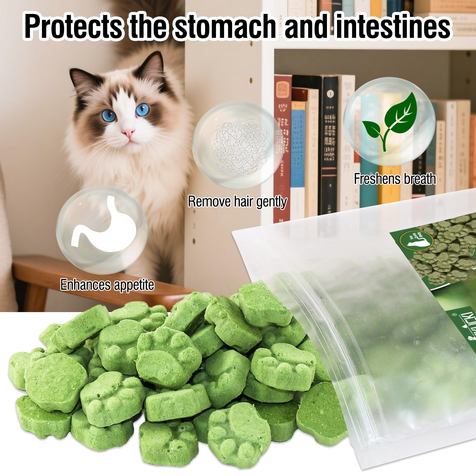 100g Bastoncini di Erba for Gatti, Snack per Gatti Erba da Gatto, Giocattolo Dentale per Gatto, Liofilizzato con Erba Gatta per la Pulizia dei Denti