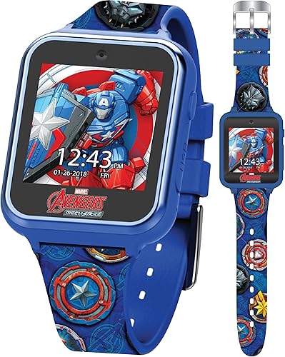 Marvel Avengers - Reloj inteligente para niños, pantalla táctil con héroes Mech Strike, juegos, cámara selfie, rastreador de pasos, temporizador y