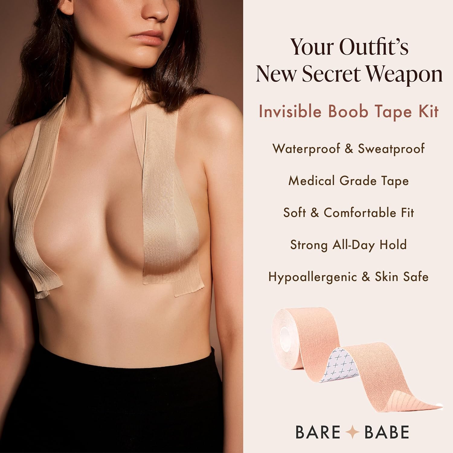 Boob Tape for Breast Lift - Breast Lift Tape - 10 Satin Nipple Pasties - Hypoallergenic Boobtape - Strapless Bra - Image 2