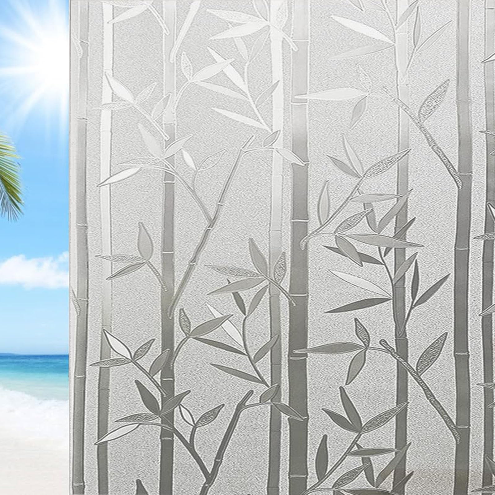 Yuanwan Bamboo Frosted Privacy Film For Glass Windows 80 X 100 Cm(31 X 39Inch) Opaque Anti Uv Light Blocking Privacy Decorative Frosted Window Film Privacy Film For Office,