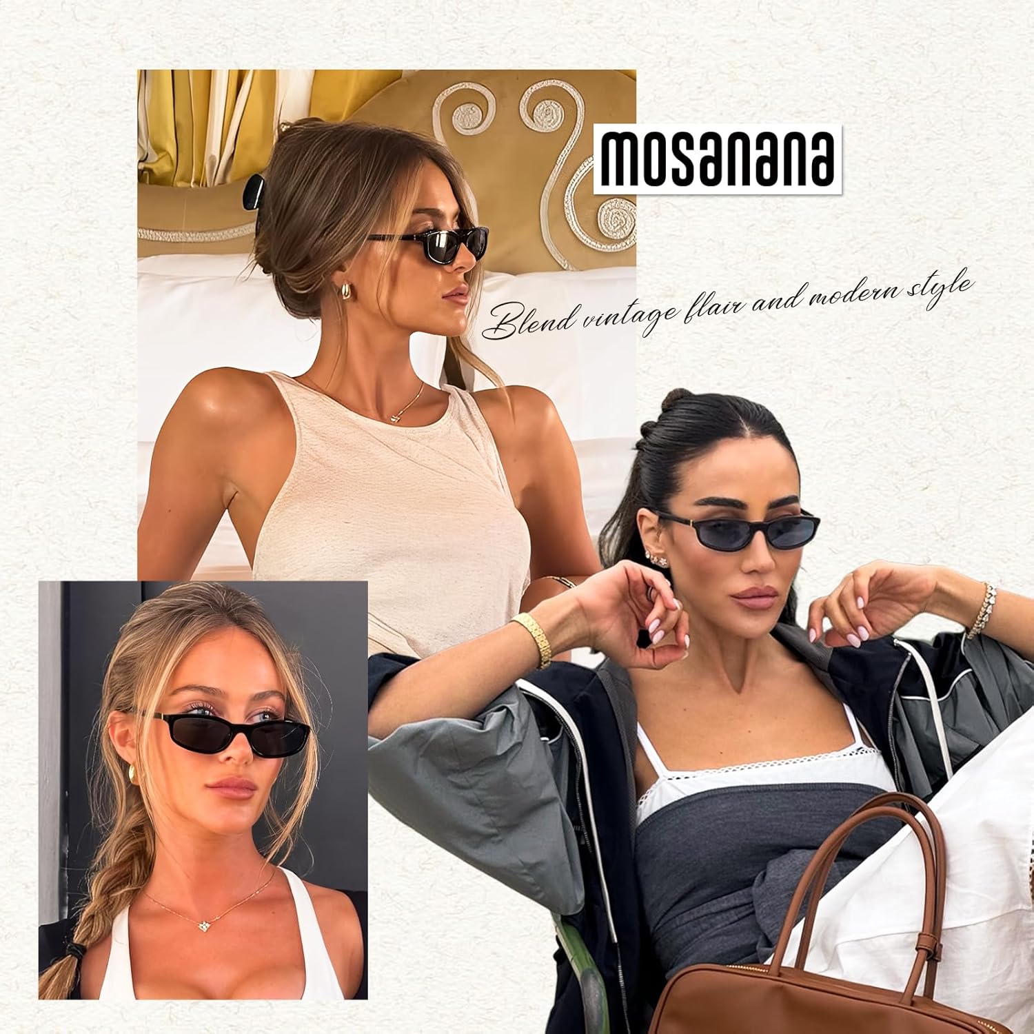 mosanana Retro Cat eye Sunglasses Rectangle Oval Y2k Women 90s Trendy Narrow Small MS52583 - Image 3