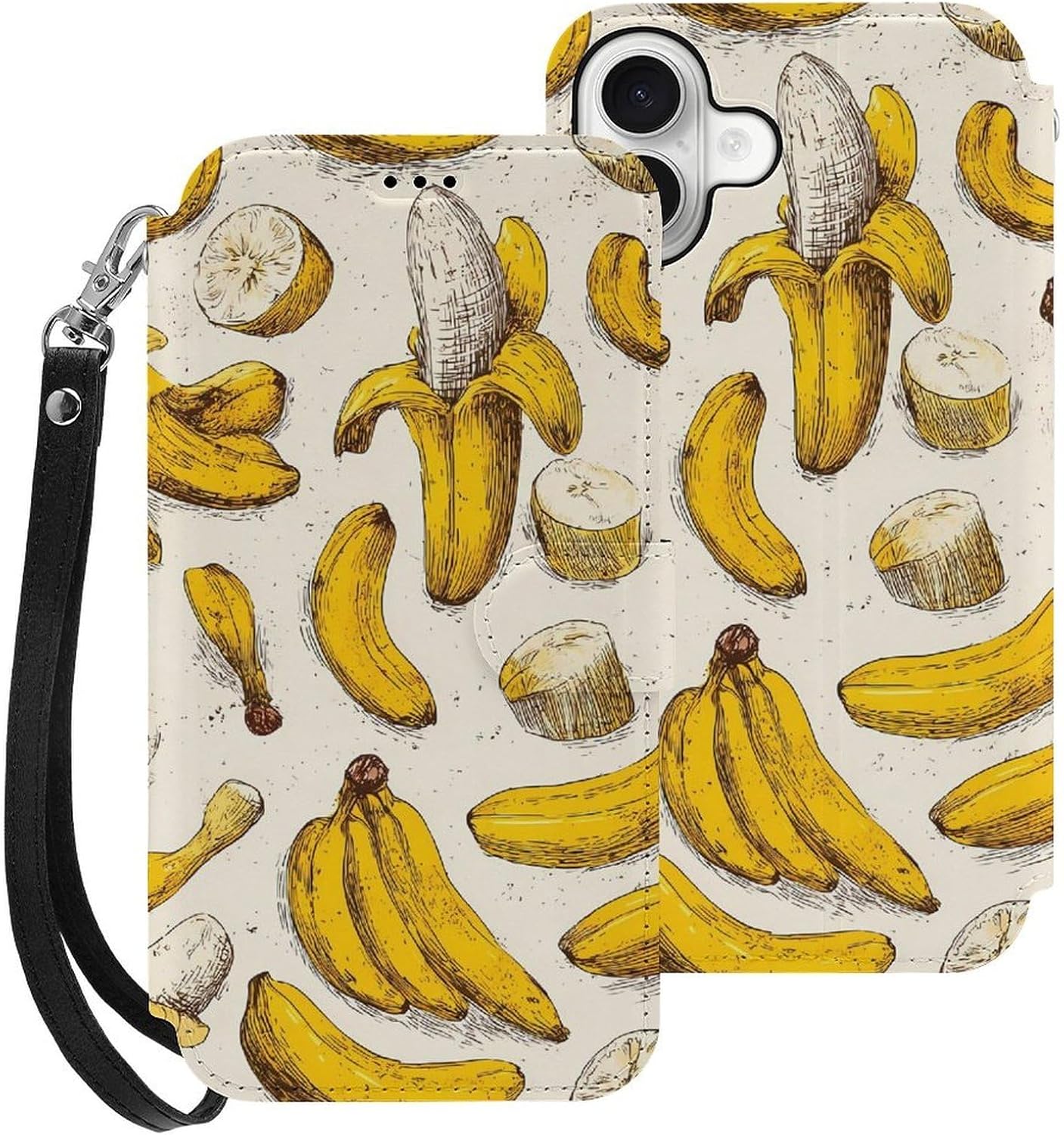 Banana Pulp Compatible with iPhone 16/16 Plus/16 Pro/16 Pro Max/16 E Case Phone Wallet Card Holder Flip Cover with Wrist Strap