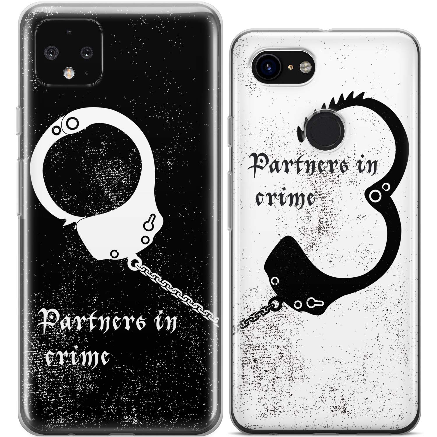 Mertak Matching Cases Compatible with iPhone 16 15 Pro Max 14 Plus 13 12 Mini 11 SE XS S25 S24 Handcuff Silicone Cute White Partners in Crime Cover Black Couple Slim Clear Anniversary