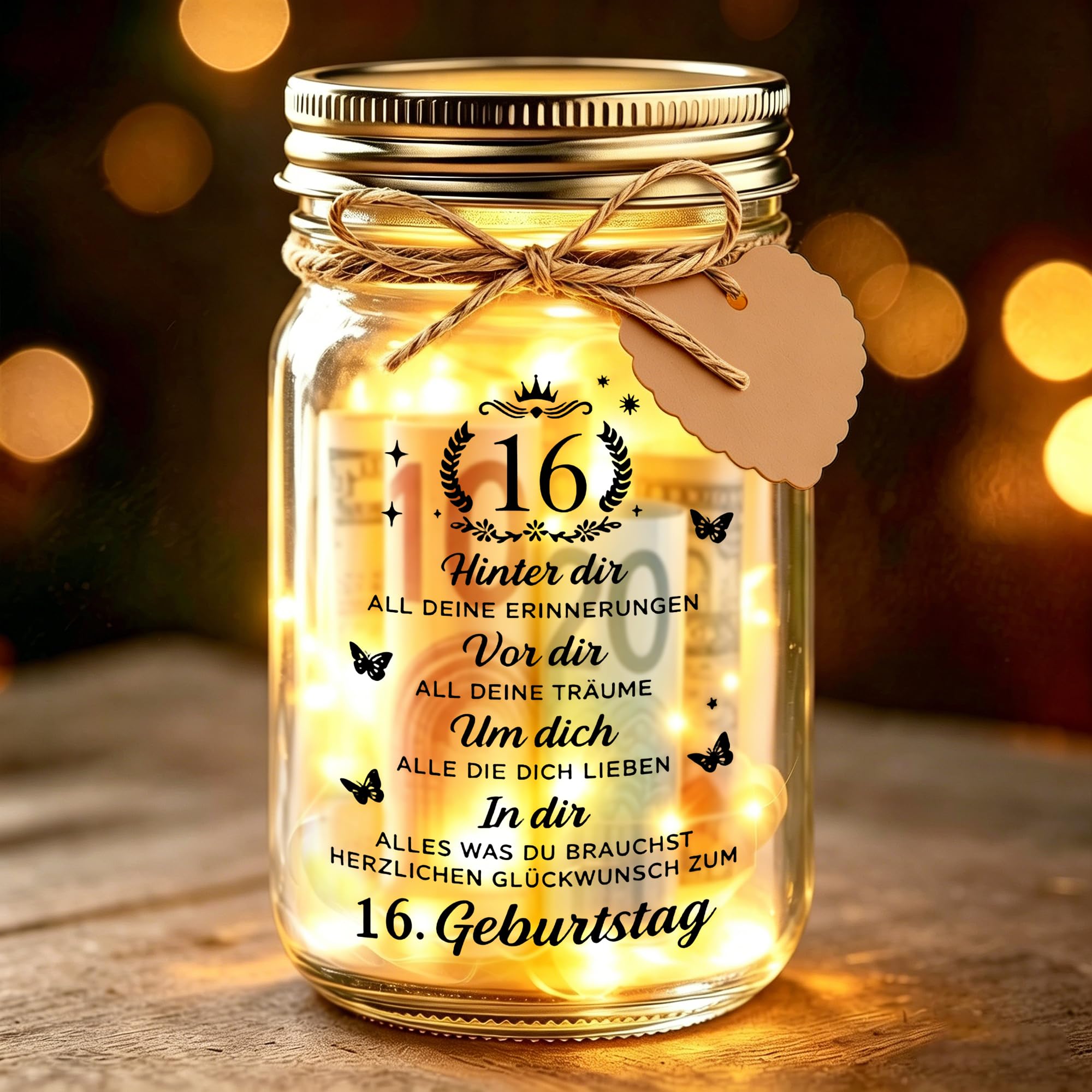 Johiux Geschenke zum 16 Geburtstag Mädchen Junge,LED Flaschenlicht Geldgeschenke Geburtstag 16,Geburtstag Geldgeschenke Verpackung,16.Geburtstagsgeschenk Geld Leuchtflasche Coole Geschenkideen.