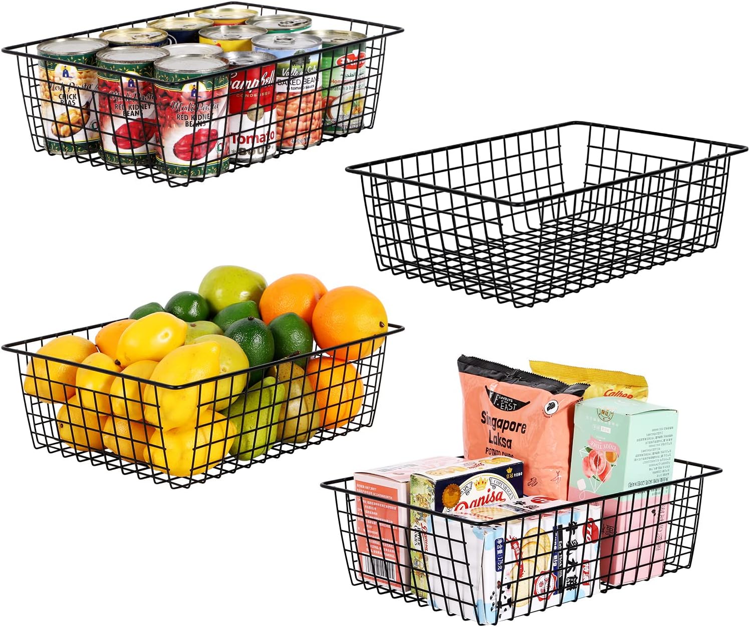 4 Packs Wire Storage Baskets, Premium Large Metal Wire
