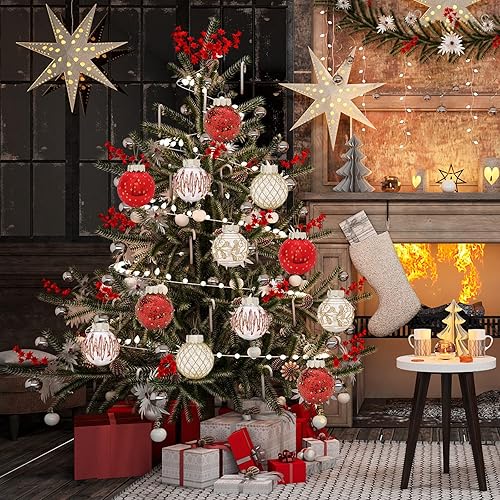 Miniatura 8 de MSUIINT 25 bolas de Navidad, 2.4 pequeñas bolas de Navidad inastillables para árbol de Navidad, bolas colgantes con purpurina para árbol de Navidad,