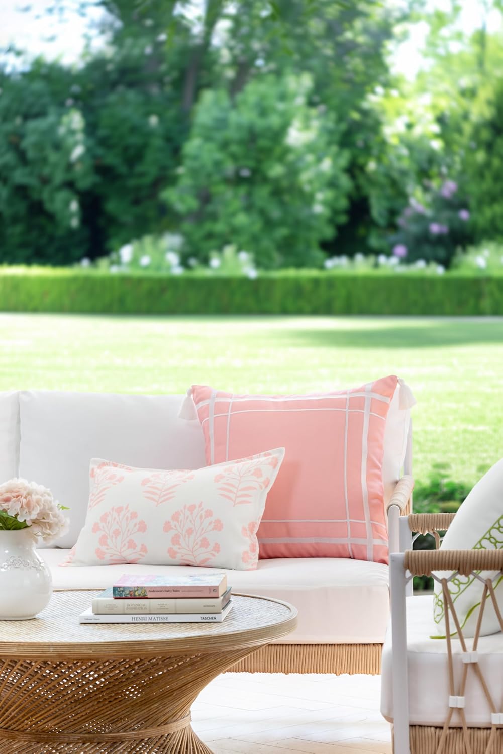 Hofdeco Premium Coastal Patio Indoor Outdoor Lumbar Pillow Cover Only, 12"x20" Water Repellent for Backyard, Couch, Blush Pink Print Floral