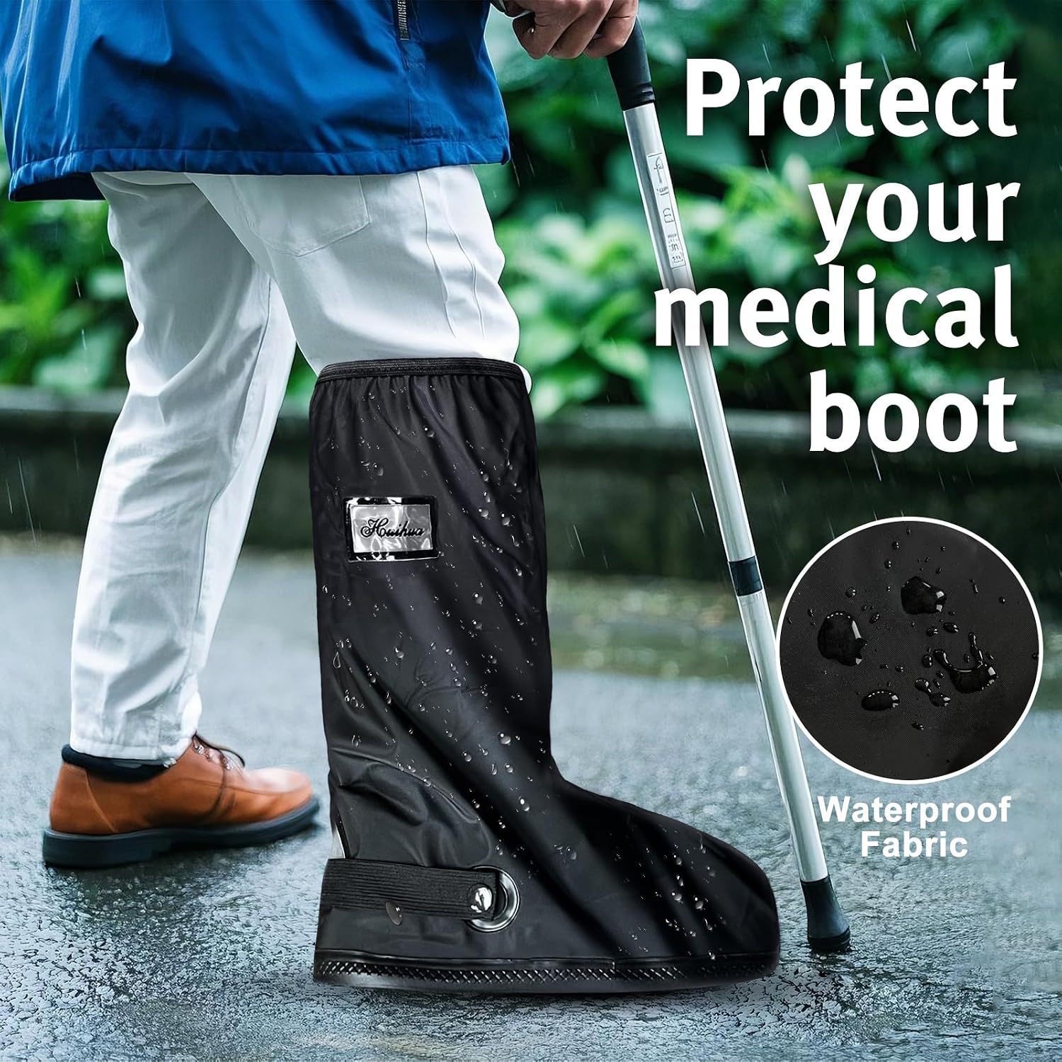 Water Resistant Walking Boot Cover for Orthopedic Boots With Anti-Slip Fractured Foot Accessories Heavy Duty Sole Rain (Black, XL) image 3
