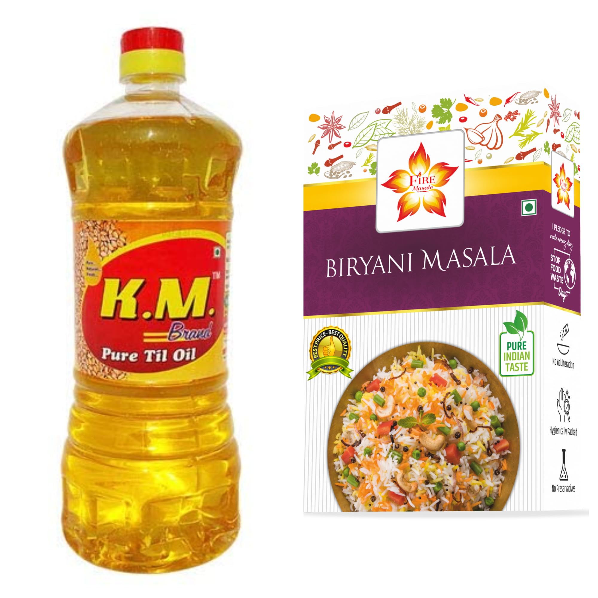 KM Til Oil Gingelly/Sesame Oil/Til Oil (1 LTR) + FREE Biryani Masala 100 gm (B0CGVF2X84) Amazon Price History, Amazon Price Tracker