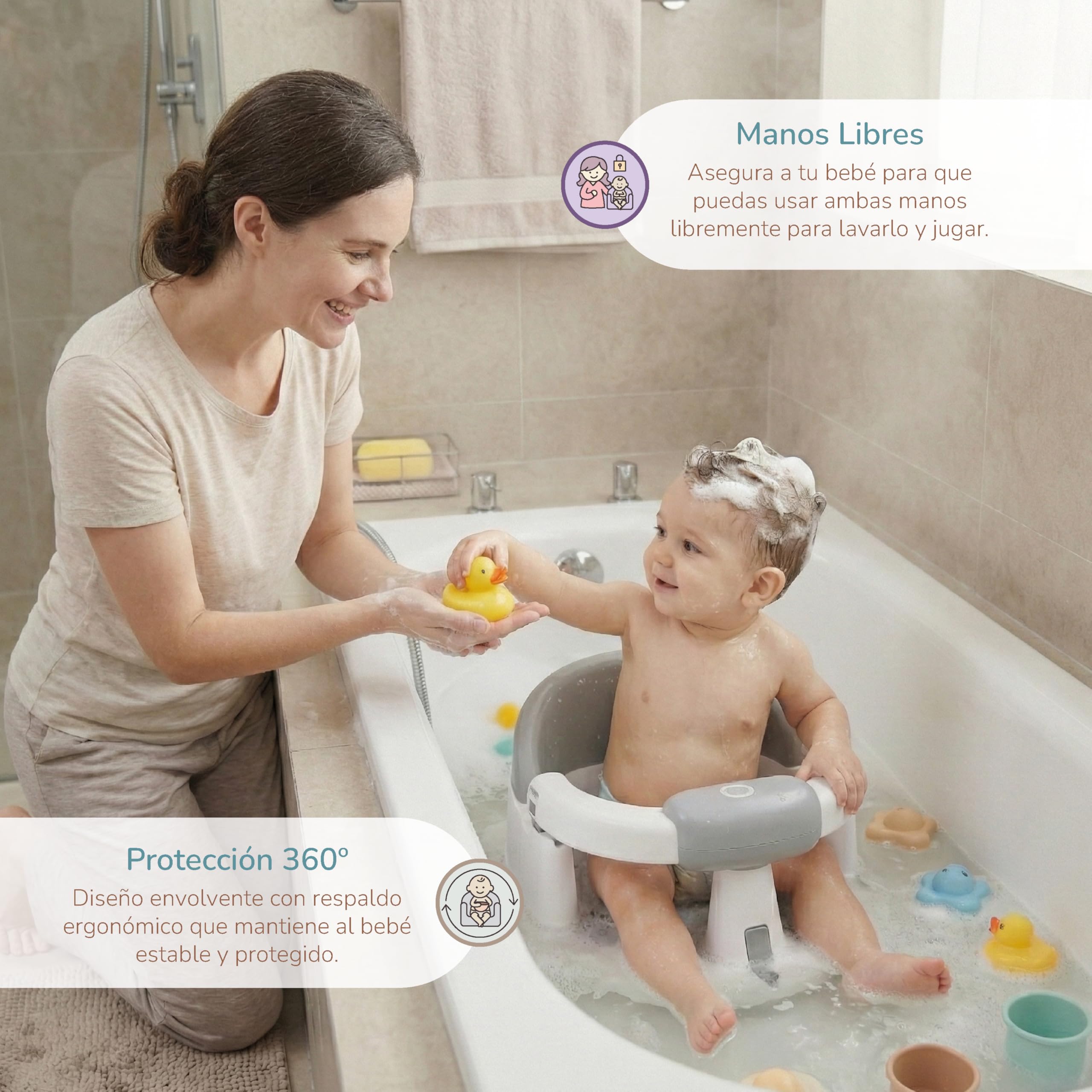 Buddy Baby AquaBebe ergonomiczne, antypoślizgowe i bezpieczne siedzisko kąpielowe z drążkiem do łatwego pozycjonowania dziecka z przyssawkami do mocowania