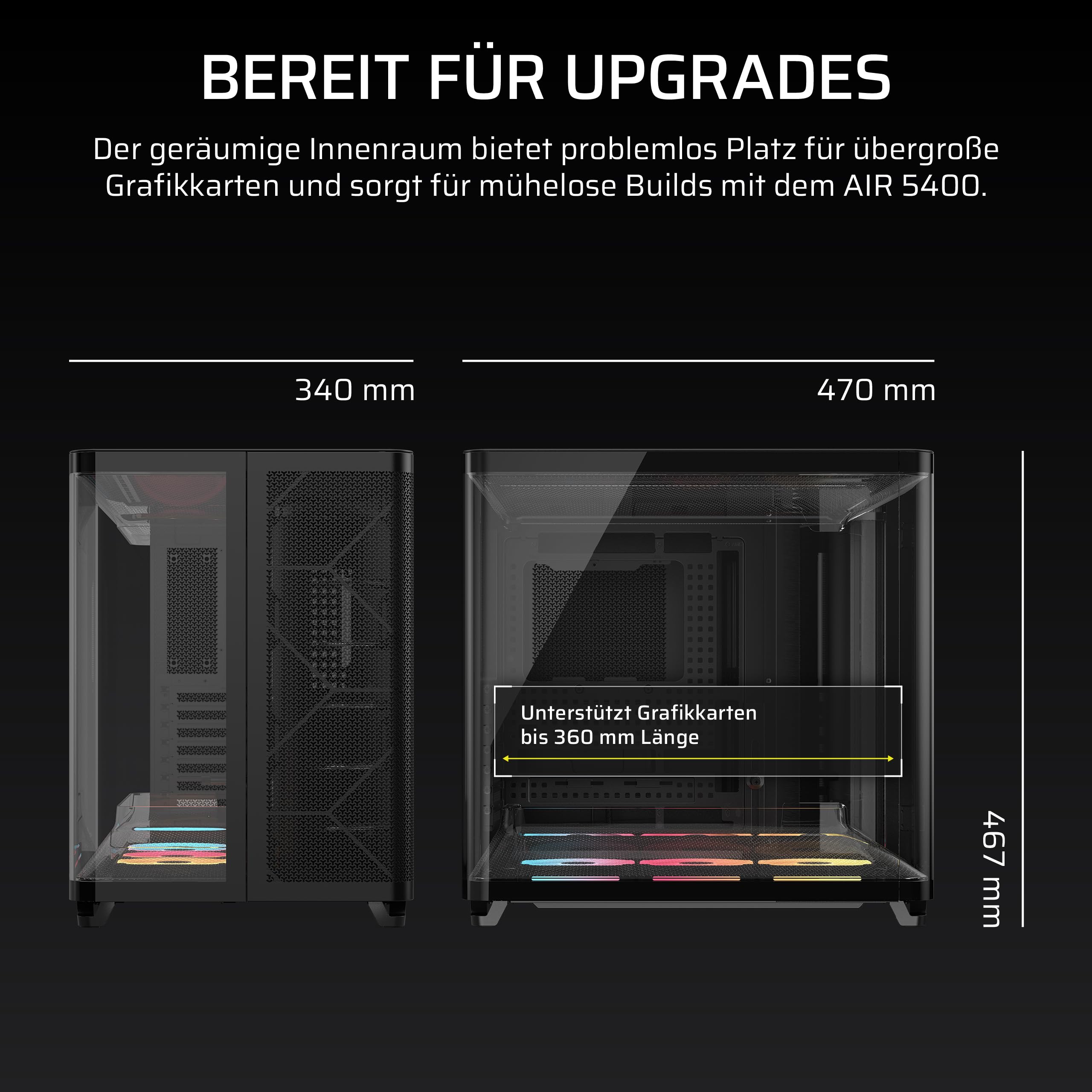 CORSAIR AIR 5400 LX-R RGB iCUE LINK Mid-Tower PC-Gehäuse – Schwarz | Dreifach-Kammer, 3x Vorinstallierte Reverse-Rotor LX-R RGB-Lüfter, Reverse Motherboard-Unterstützung