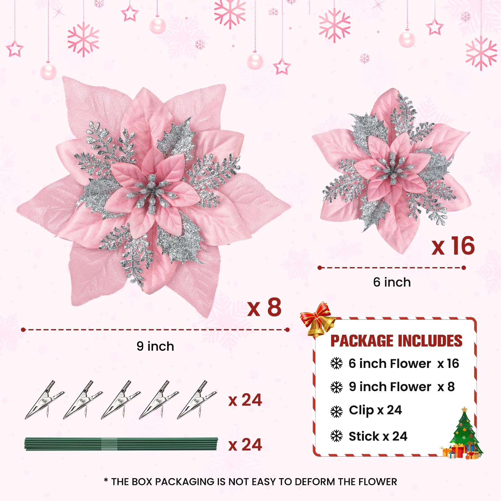 Fleurs De Noël Pailletées Avec Clips - Lot De 10 - Pour Sapin, Couronne, Guirlande - Décoration Festives Dorées