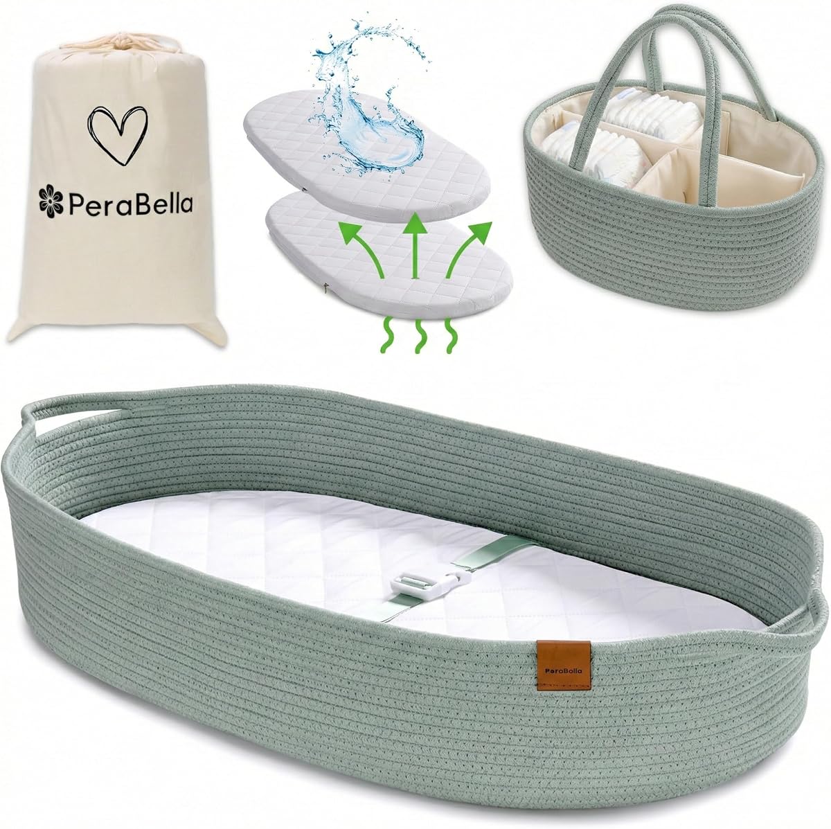 Cesta cambiadora de bebé para cómoda de bebé, cesta de moisés para bebés, cesta para cambiar pañales de cuerda de algodón, cesta de moisés unisex para bebé, cambiador de pañales de espuma para cómoda, cambiador de mesa para cómoda