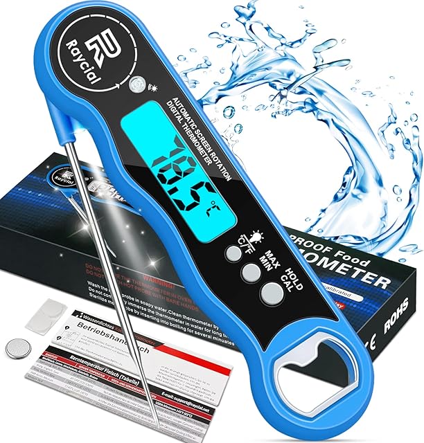 Meat Thermometer Digital Instant Read Temperature Food Probe IPX7 Waterproof Kitchen Thermometer with 240 Foldable Long Probe,Automatic Rotating LCD Display for Christmas Grill Temperature,Cooking,BBQ