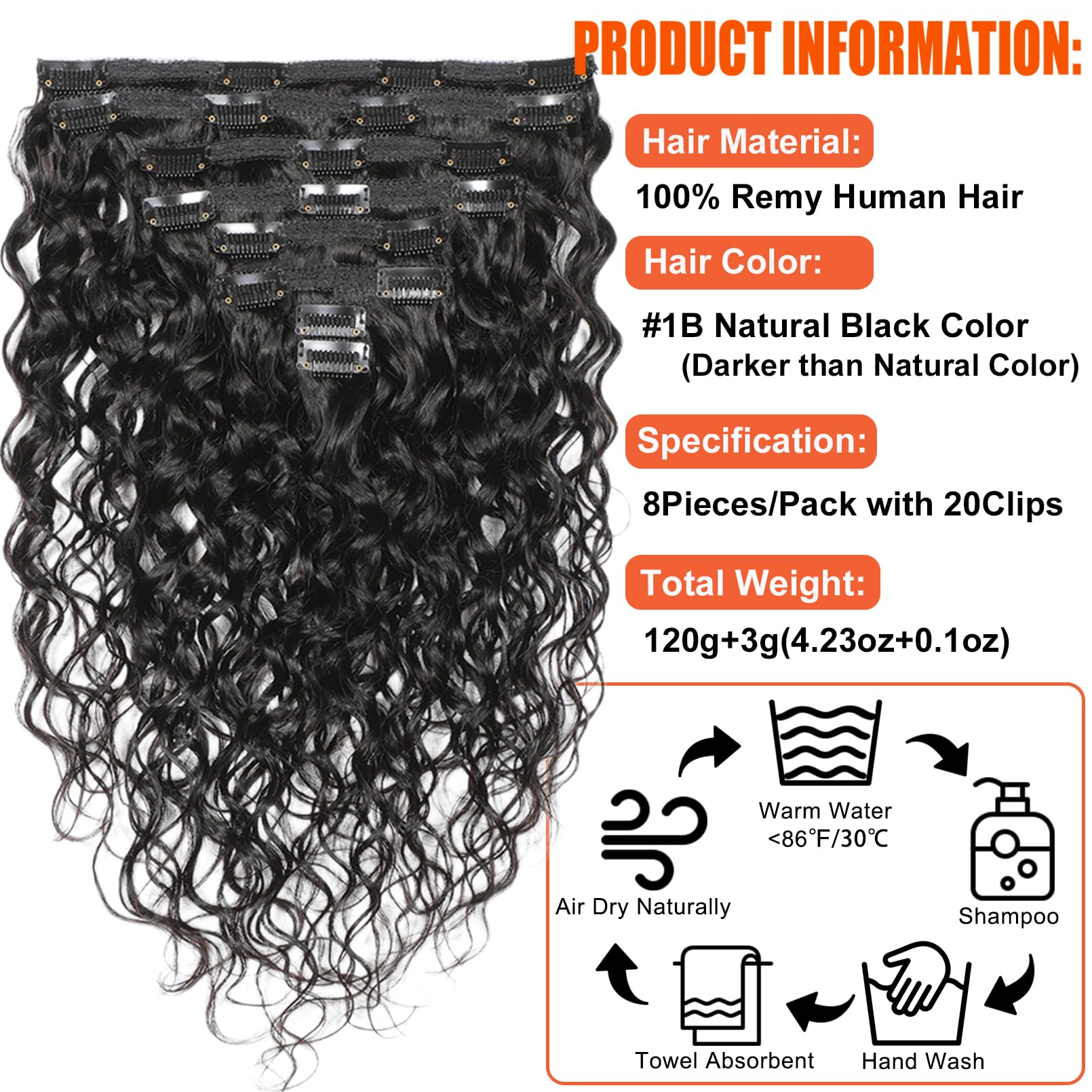 Deep Curly Clip In Menschen Haarverlängerungen für Frauen 8 Stücke 20 Clips 120g 8A Jungfrau Remy Brasilianische Welliges Lockiges Haar Natürliche Farbe (61 cm(24 Zoll))