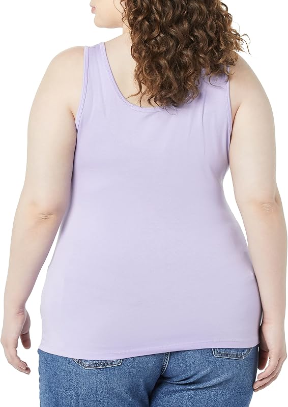 Amazon Essentials Women's Plus Size Slim Fit Scoop Neck Tank Top, Pack of 2, Black/Lavender, 4X image 3