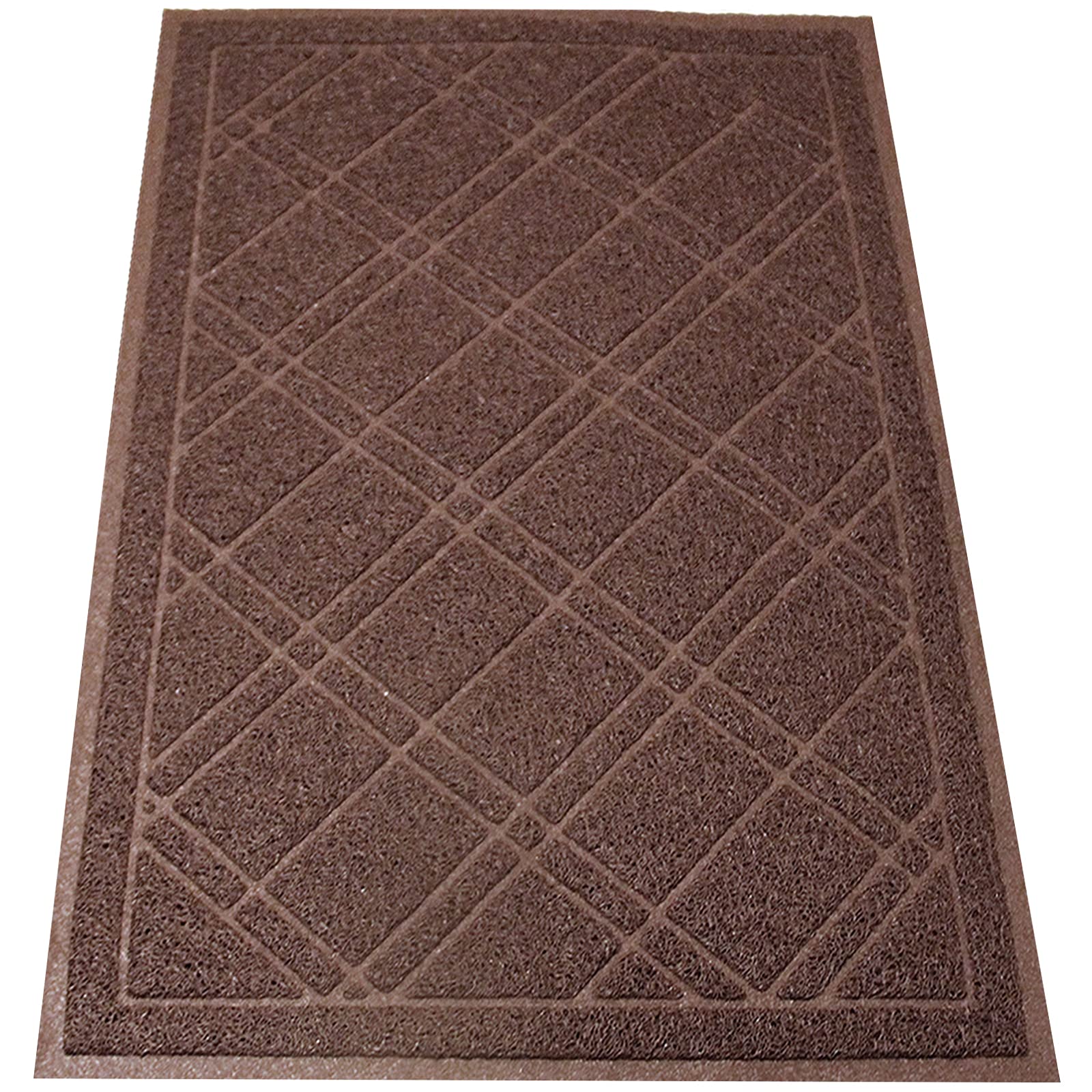 Universal Door Mat - Plaid (Size 90cm x 60cm ) - Loop Mesh Catches Dirt and Sand - Plaid Design - Phthalate & BPA Free. Entrance Mat. Doormat. Front Door Mat. Outdoor / Inside Doormat (Brown)