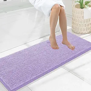 Smiry Luxury Chenille Bathroom Rugs 47x17, Extra Soft and Absorbent Shaggy Bath Mat, Machine Washable, Non-Slip Plush Carpet Runner for Tub, Shower, and Floor, Home Decor Accessories, Purple
