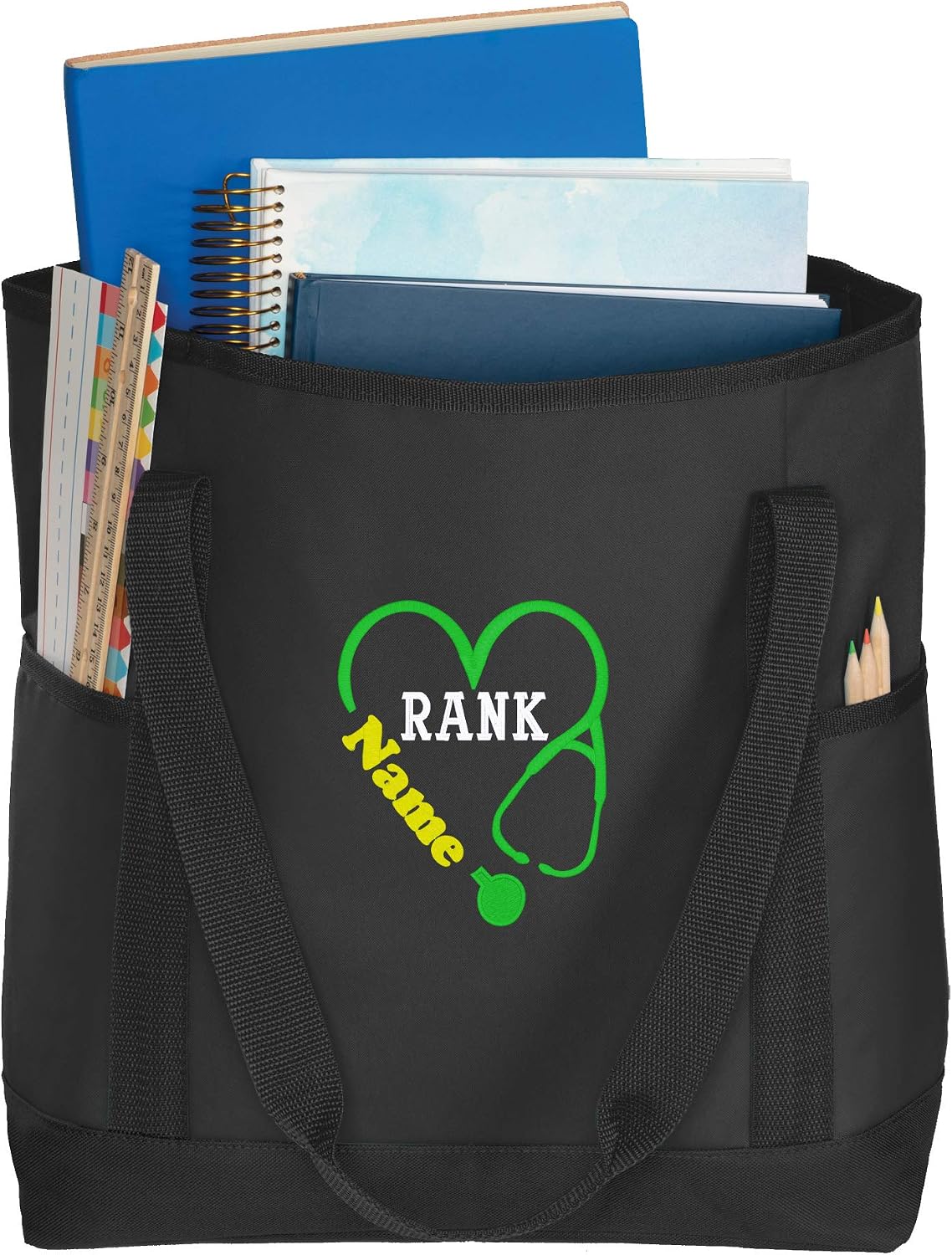 Personalized Nurse Zippered Tote| On-The-Go Monogrammed Tote Bag | Choose from and Customize 3 Designs! (Black-Nurse1)