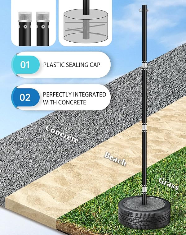 Arejonner Outdoor Tetherball Game Set for Whole Family - Rust-Resistant Aluminum Poles, 11Ft Adjustable Height, Diameter 1.2Inch Stable Design with Complete Accessories & DIY Concrete Base by Arejonner - Image 2