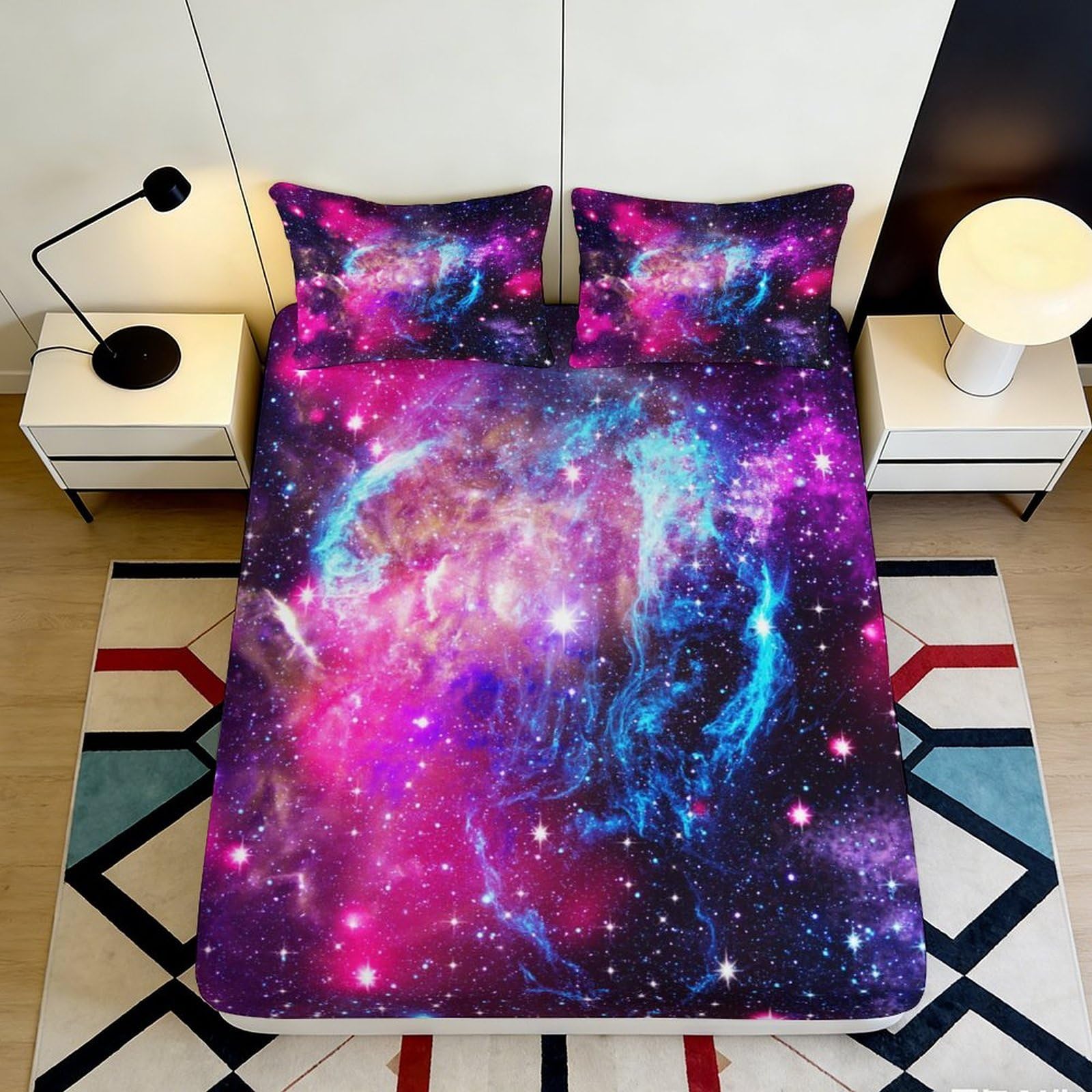 Pnayamiorkfel Style-10 3D Printed Galaxy Starry Sky Fitted Sheet Microfiber Soft Cosmic Nebula Mattress Cover For Bedroom Guest Room Decor 90X200x25cm