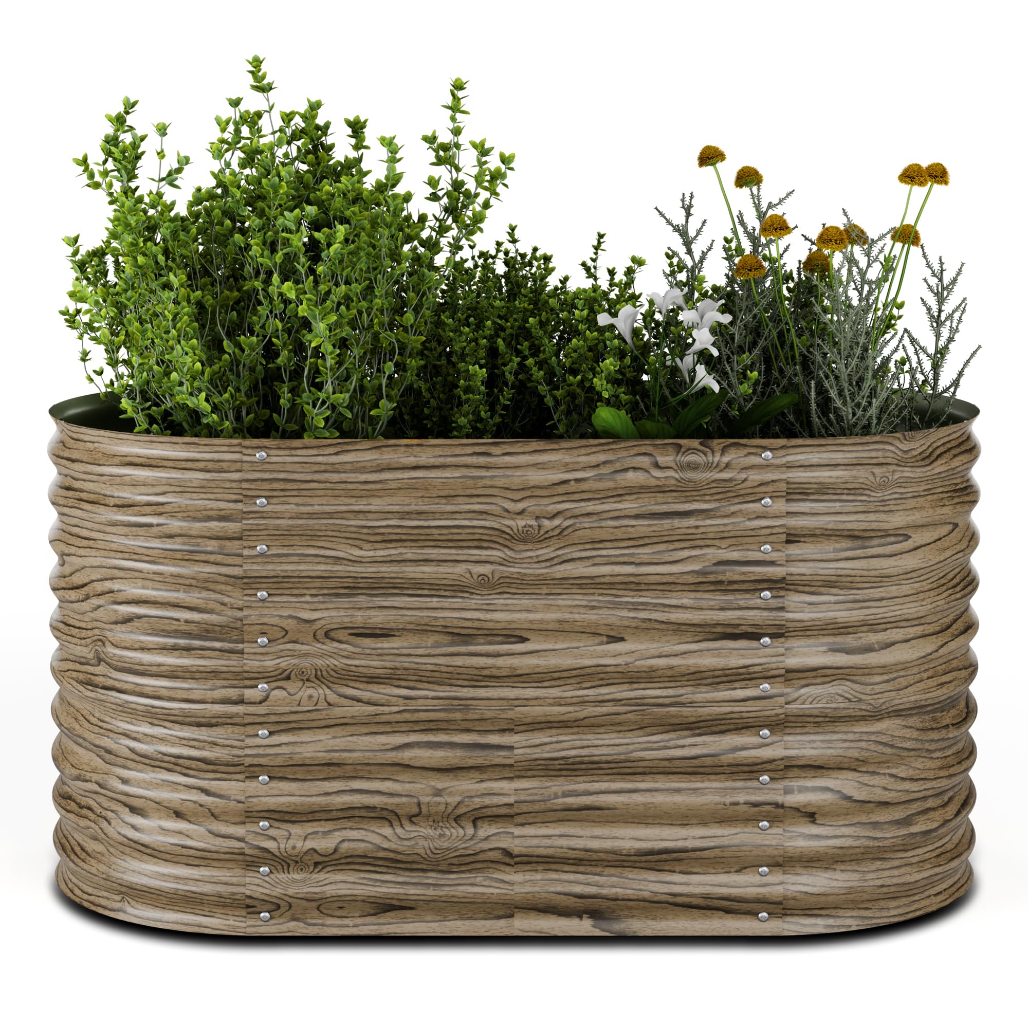 blumfeldt High Grow Hochbeet, Ergonomisches 913 L Ovales Beet In Holzoptik, Wetterfestes Metall Für Blumen, Kräuter & Gemüse – Rostbeständiger Stahl Mit Offener Bodenstruktur & Einfache Montage