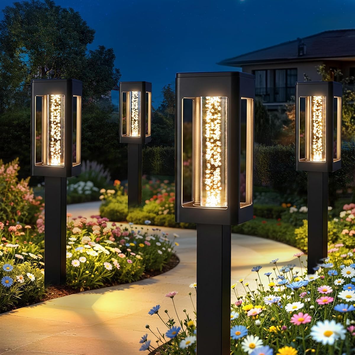 Brizled Pathway Lights Solar Power, Outdoor Waterproof Stake Lights 6 Pack | LED Bubble Yard Garden Decorative Landscape Lighting, Modern Bright Path Lights for Outside Lawn Walkway Driveway, Warm White