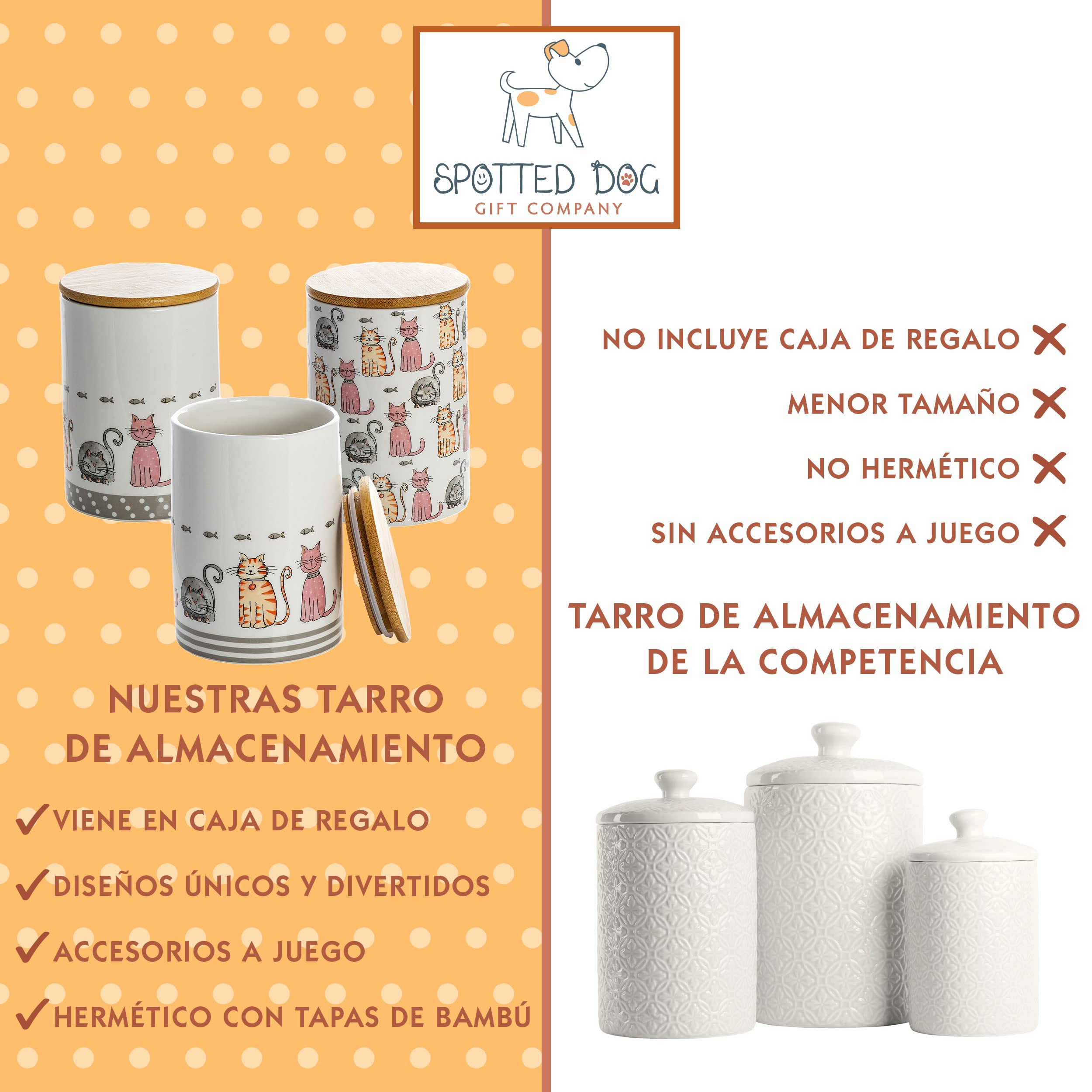 SPOTTED DOG GIFT COMPANY Juego de 3 Botes Cocina Almacenaje de Cerámica con Estampado de Gatos Lindos, Recipientes Herméticos para Alimentos con Tapa, Regalos para Amantes de los Gatos