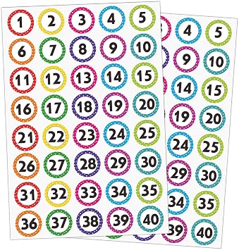 600 Pcs Number Stickers 1-40, 1" Dot Number Labels Self-Adhesive Water/Tear Resistant Removable for Classroom Office