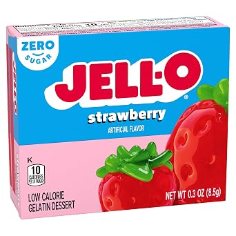 Jell-O Sugar Free Strawberry Gelatin Dessert Mix, Fat Free, Low Calorie, 0.30 oz 8.5 g Each (Pack of 3)