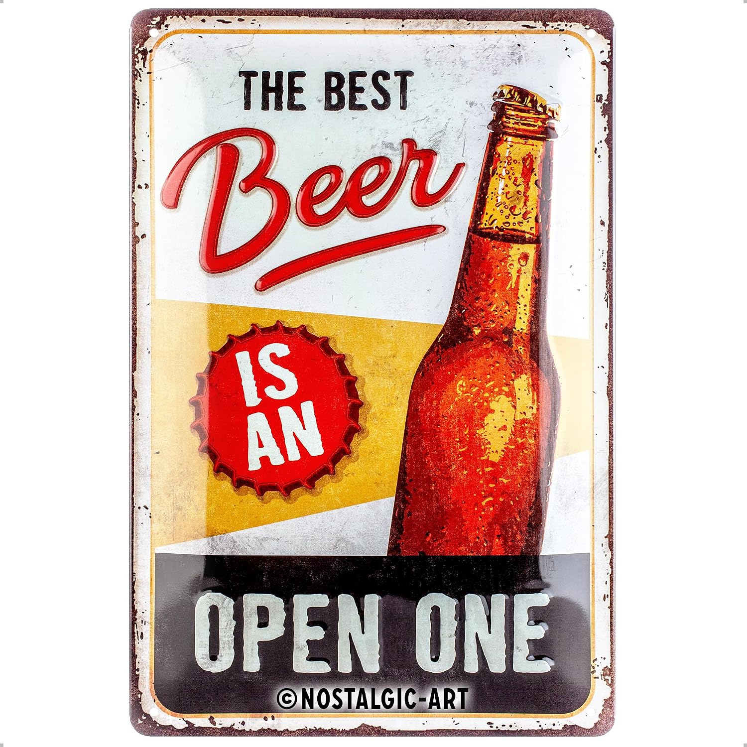 Nostalgic-Art Retro Tin Sign - The Best Beer is an Open One - Gift Idea as Bar Accessories Metal Vintage Design for Decoration 20x30cm