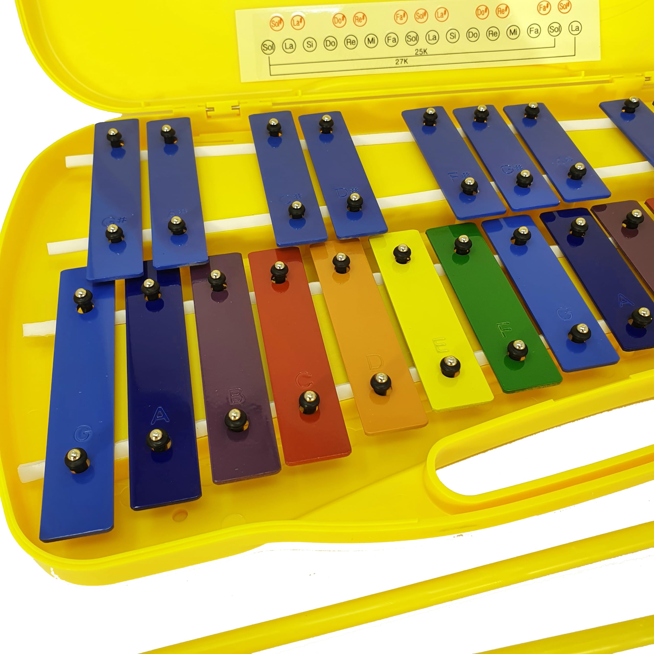 ROCKSTAR - Xilofono Carrillón Metalófono Glockenspiel DX25K Cromático, 25 Teclas Colores con Estuche y Mazas. Instrumento Musical
