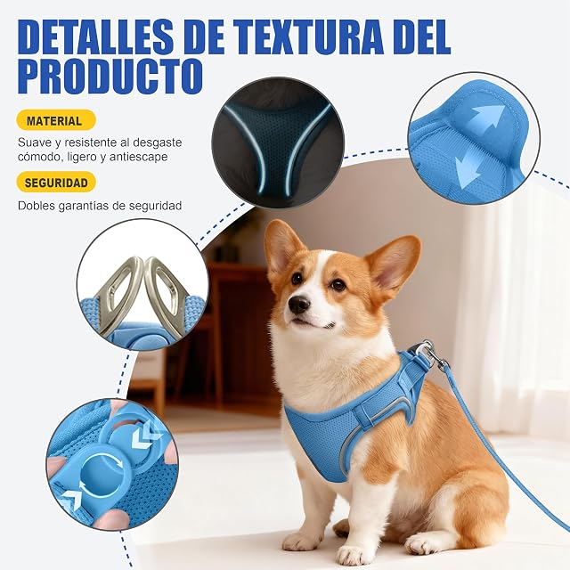 Foto 5 de 7 de Arnés para Gatos con Correa 255cm M (Pecho 42-51cm) Azul