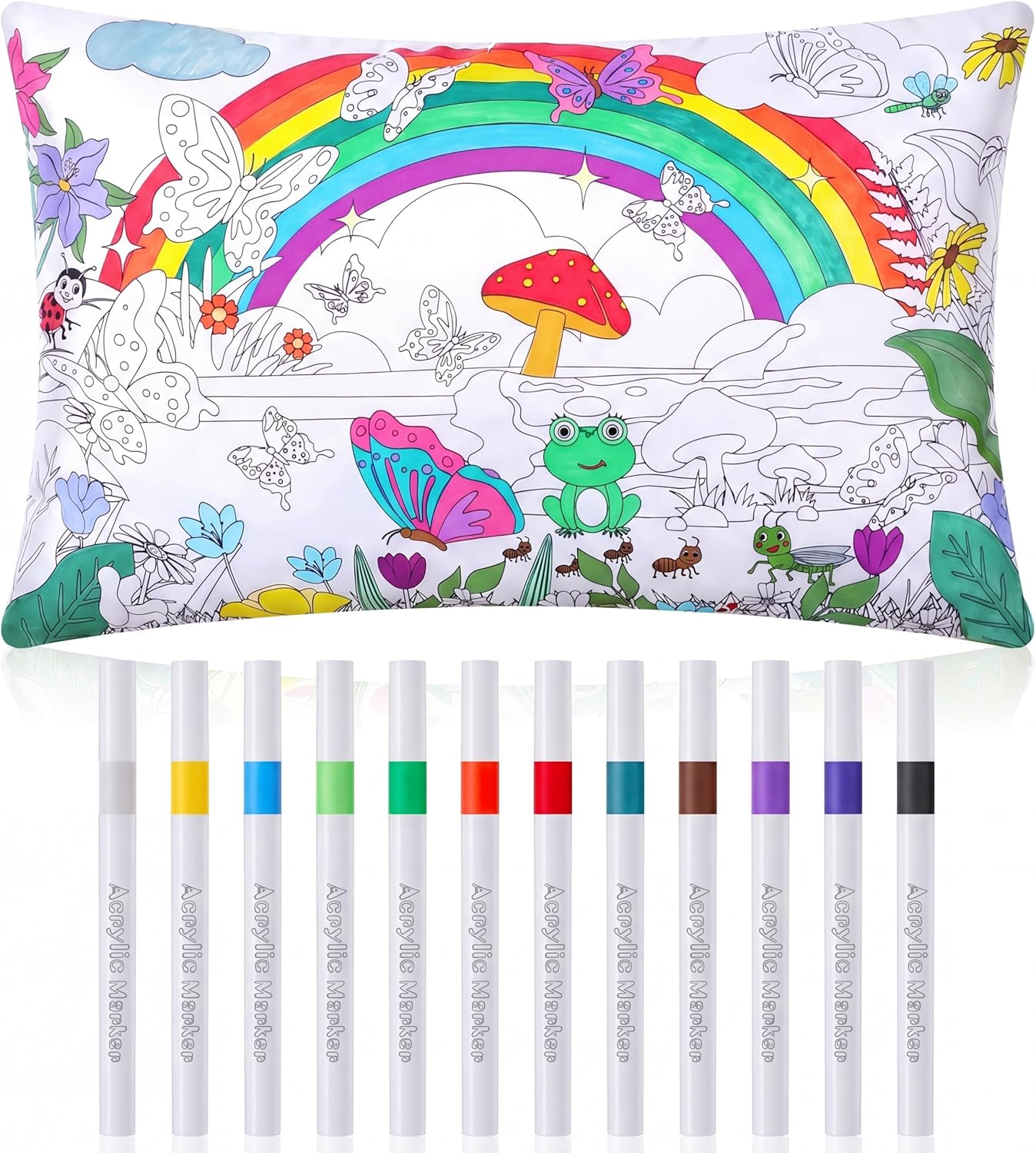 Mindsoft Coloring Craft Coloring Pillowcase Pillow Covers with 12 Pcs Markers Pens for Decoration Supplies Craft, 28.7 x 19.7 Inch (Butterfly)
