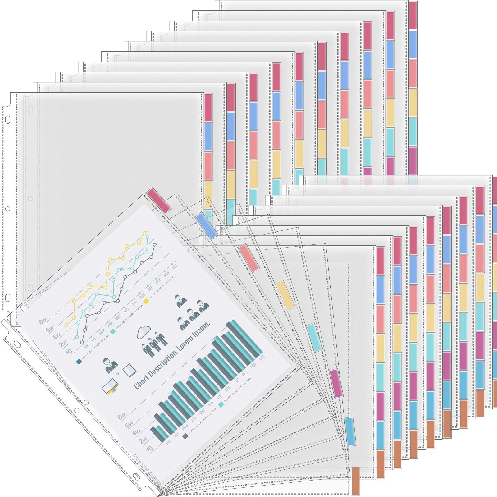 ReliThick 30 Set of 240 Pack Clear Sheet Protectors with 8 Tab Dividers for 3 Ring Binder, Letter Size 8.5 x 11 Plastic Page Protectors with Colored Tabs for School Office Home Organization