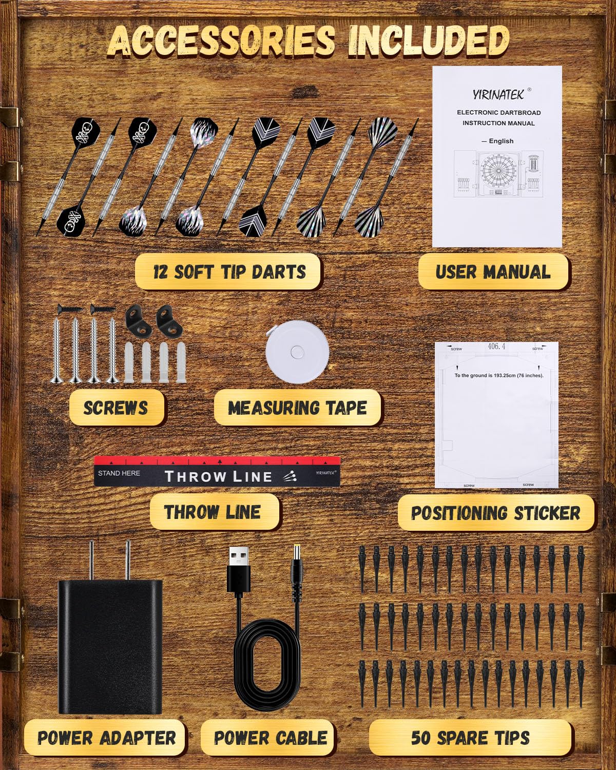 Elektronische Dartscheibe mit Rustikalen Holz-Schrank [12 Bronze Soft-Tip Pfeile], 8-Farben LED für 8 Spieler, Dart Scheibe Profi