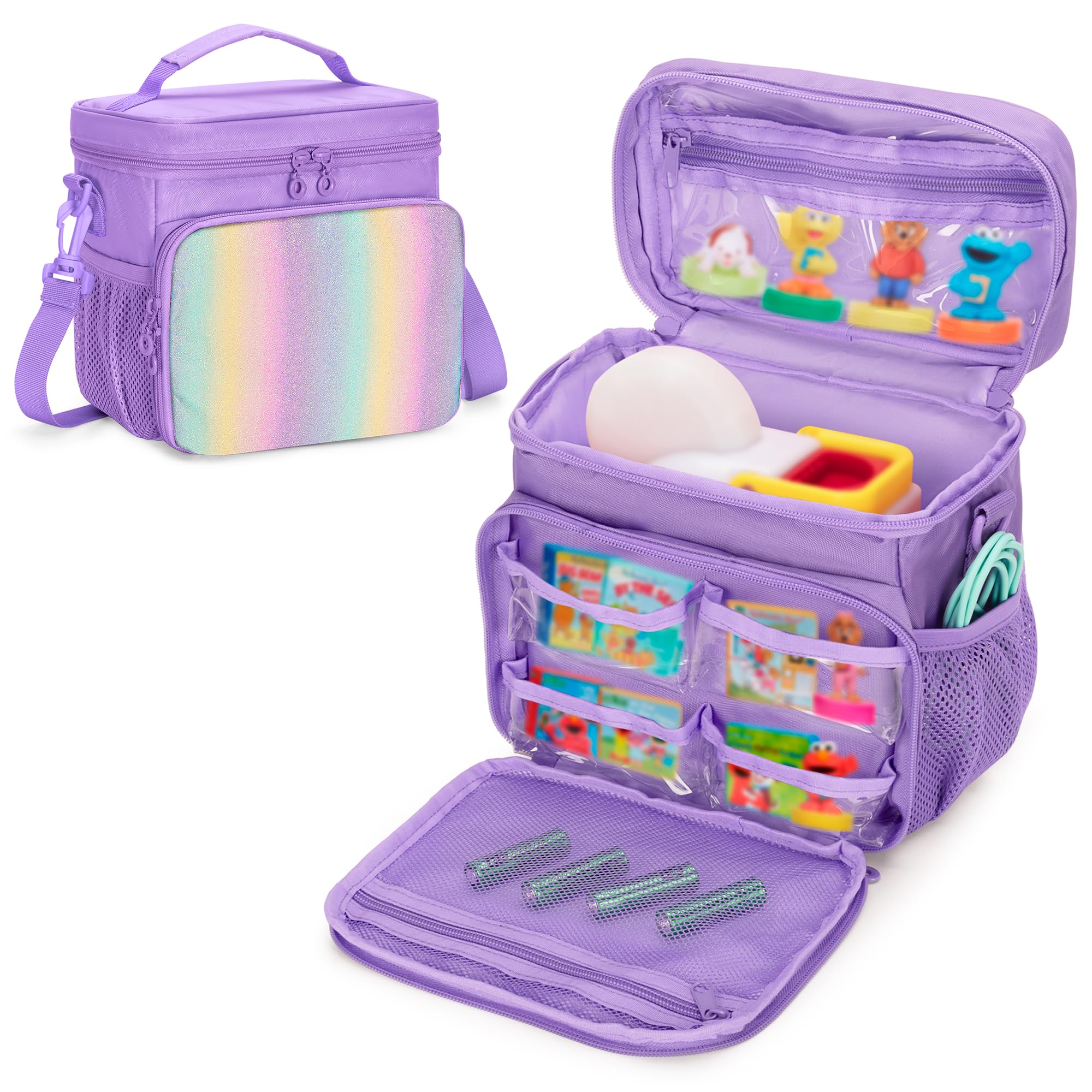 Carrying Case Compatible with Little Tikes Story Dream Machine Books Starter Set, Toy Storage Bag with Handle and Shoulder Strap for Storybook, Character, Accessory, Purple, Bag Only, Patented Design