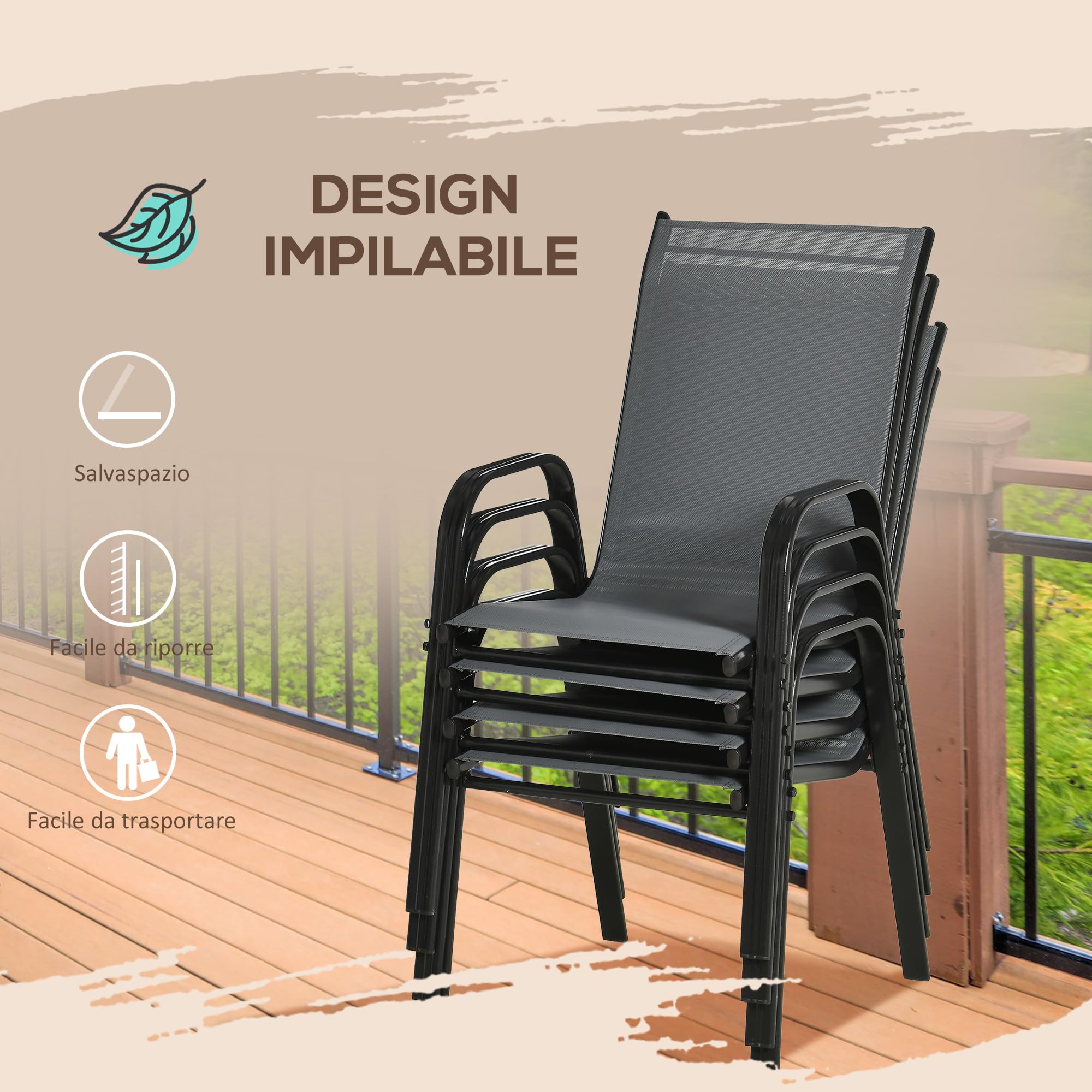 Outsunny Set Di Cuscini Per Sedie Da Pranzo E Giardino Impermeabili E Anti Uv Con 2 Laccetti Di Fissaggio 48x48x10 Cm~23pq4gbhq0g00