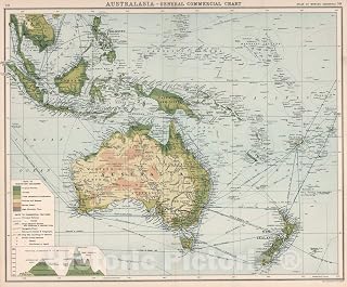Historic Pictoric Map : Australia - General Commercial Chart., 1907, Vintage Wall Art : 44in x 37in