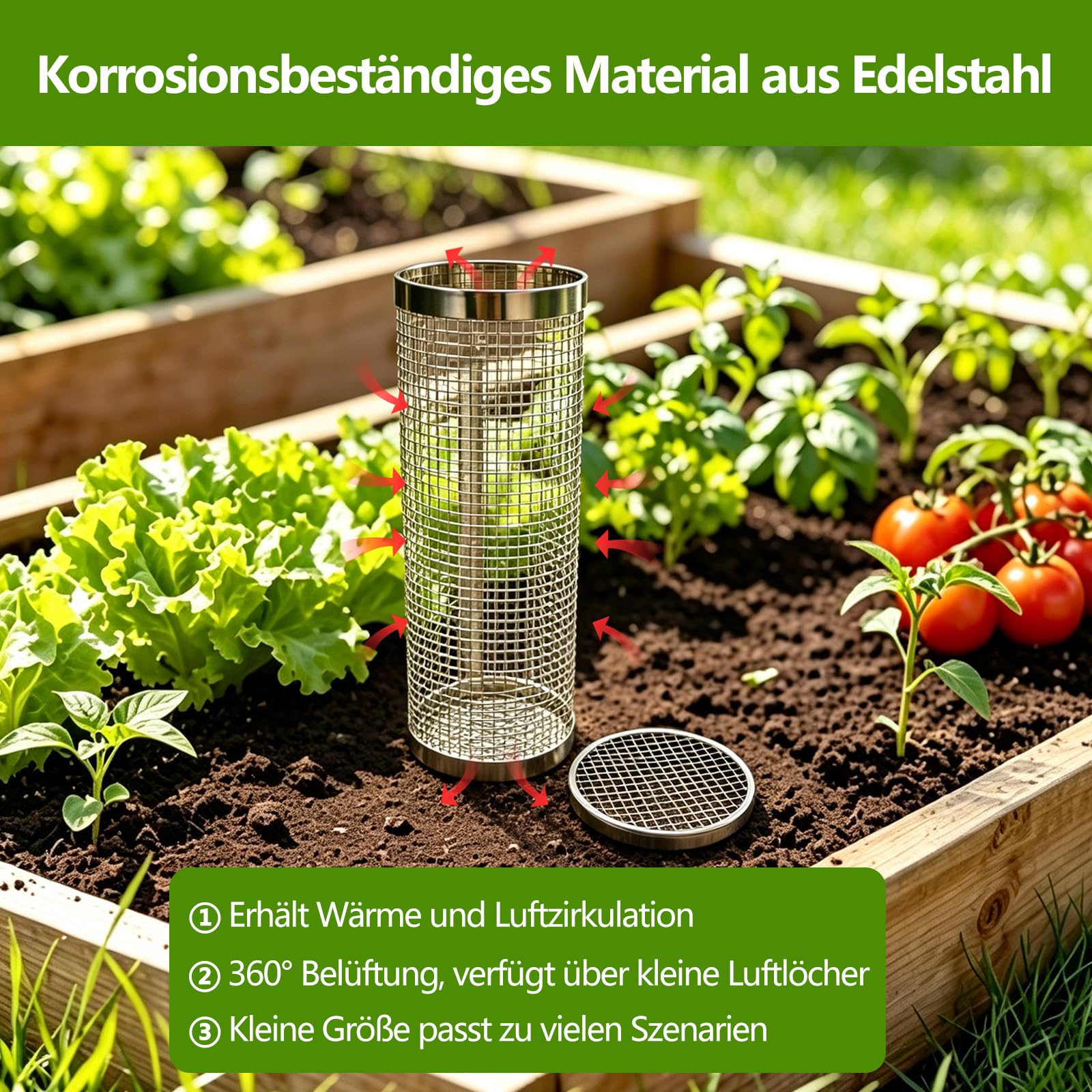 2 Packung Unterirdische Wurm Kompostierbestand - Kleine Runde Metall Edelstahl Komposter für Familiengarten, Kompostbehälter im Freien