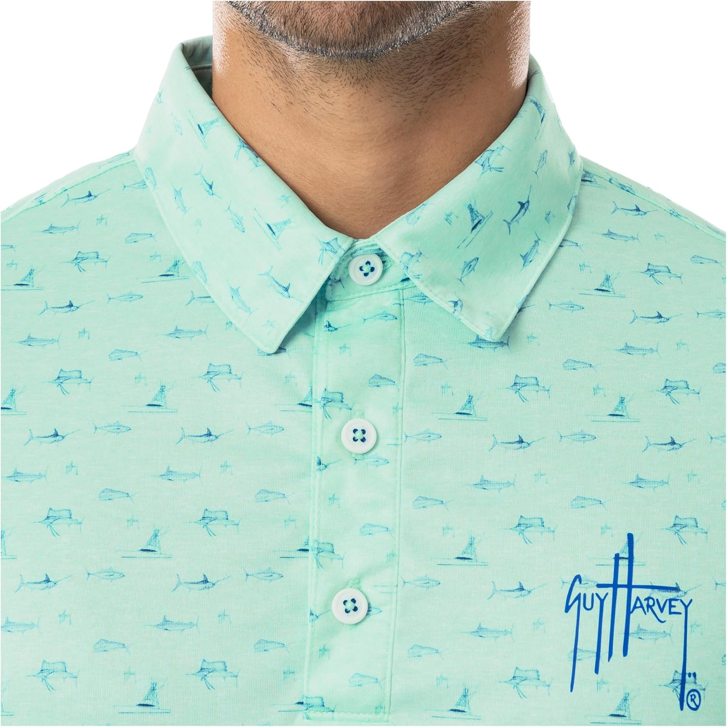 Guy Harvey Men’s Performance Recycled Polyester Short Sleeve Polo Shirt