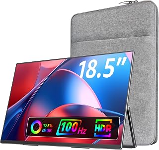 VisionOwl 18.5" 1080P FHD 100Hz Portable Monitor, IPS 125% sRGB, USB-C/HDMI for Laptop PC Mac PS5 Xbox, Kickstand VESA Speakers
