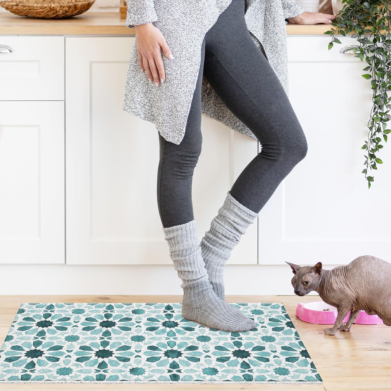 Blue Turquoise Floral Boho Outdoor Door Mat Doormat, Blue Turquoise Welcome Door Mats Doormat Indoor Entrance, Indoor Door Mats for Entryway, 17x30