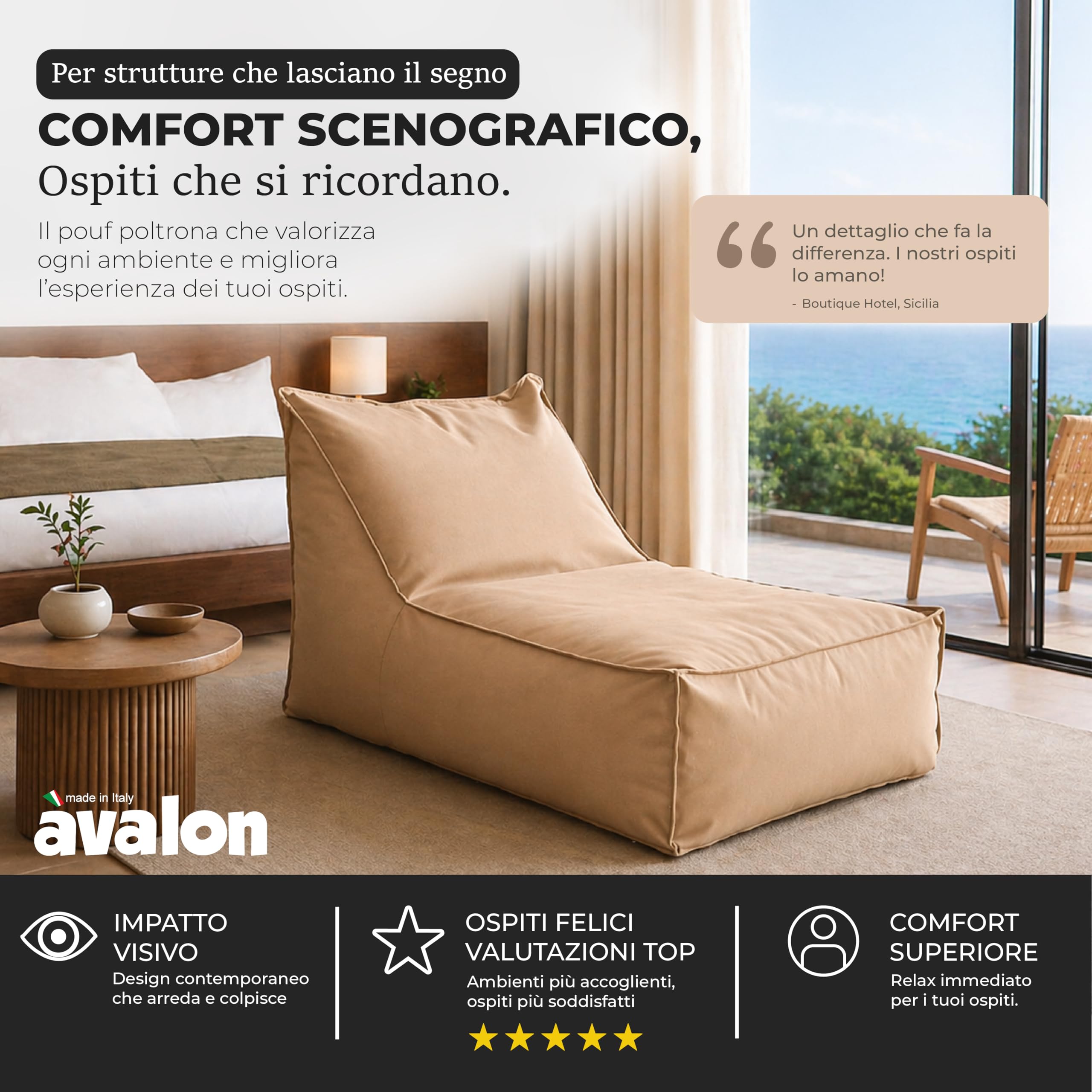 Avalon Pouf Chaise Longue da Esterno Sfoderabile Impermeabile 70x105cm Corda Design Moderno