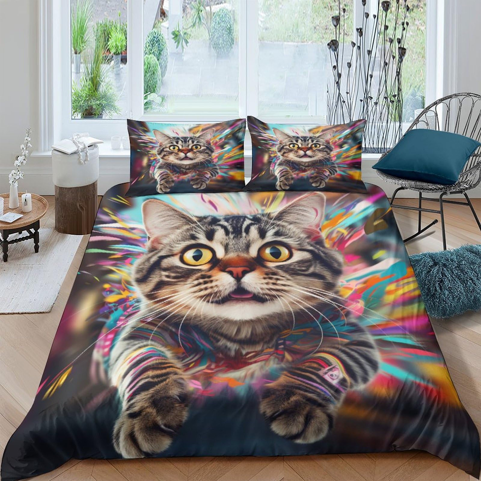 Parure de lit chat 3D arc-en-ciel pour transformer la chambre des enfants avec style