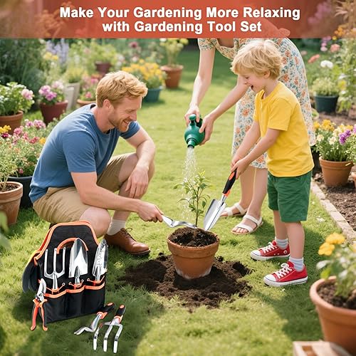 Miniatura 7 de Juego de herramientas de jardín, 8 piezas de herramientas de jardinería con mango ergonómico antideslizante, juego de herramientas de jardín