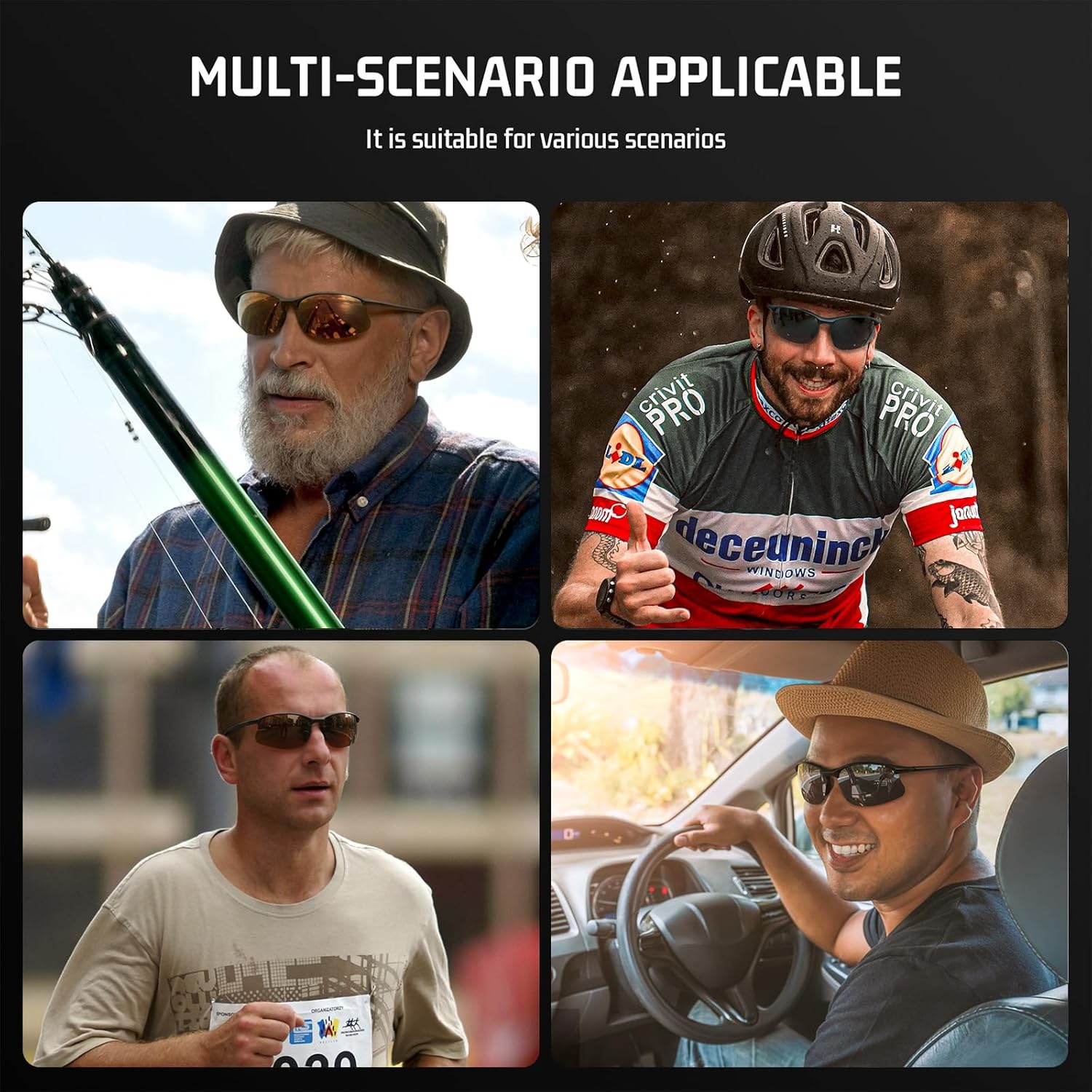 SUNGAIT Sports Sunglasses Ultra-light Rimless Polarized Sun Glasses for Men UV400 Protection Fishing Running Cycling Driving